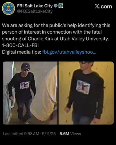 If anyone has information regarding this individual, please reach out to the FBI tip line: www.fbi.gov/
utahvalleyshootingPhoto credit: Salt Lake FBI